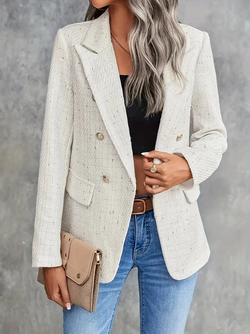 Ria – Elegant beige tweedblazer til foråret