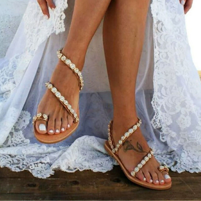 Boho-strandflipflops med rhinsten - Nelissa