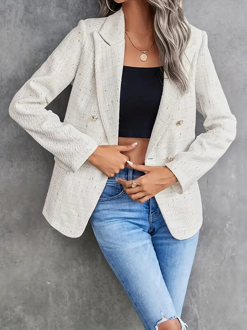 Ria – Elegant beige tweedblazer til foråret