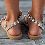 Boho-strandflipflops med rhinsten - Nelissa