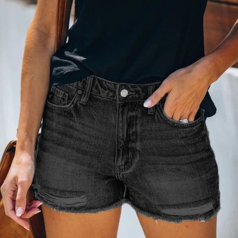 Sommer-denimshorts til kvinder | Jeansshorts med frynser - Luzmin