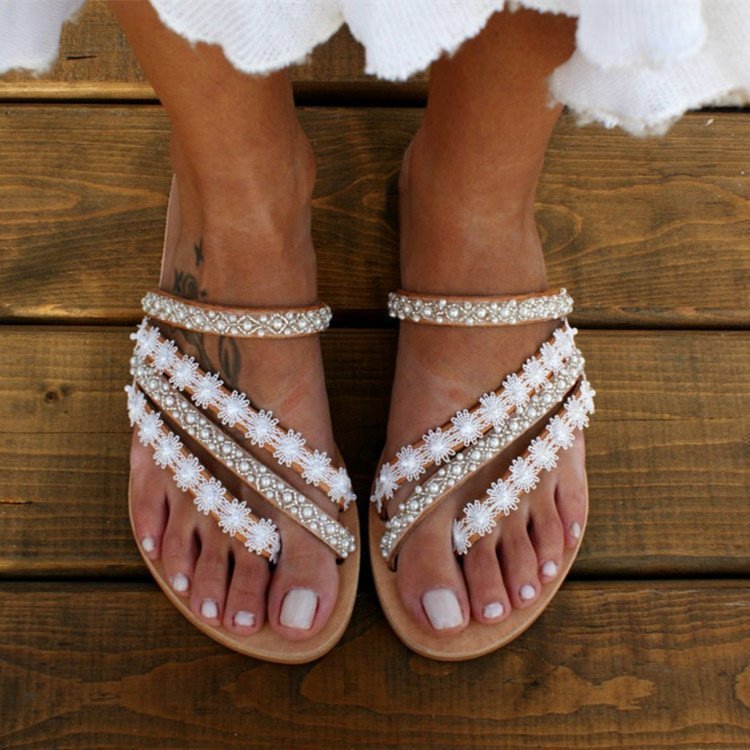 Boho-strandflipflops med rhinsten - Nelissa