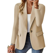 Addison - Casual solid langærmet smal lomme med spænde dame blazer