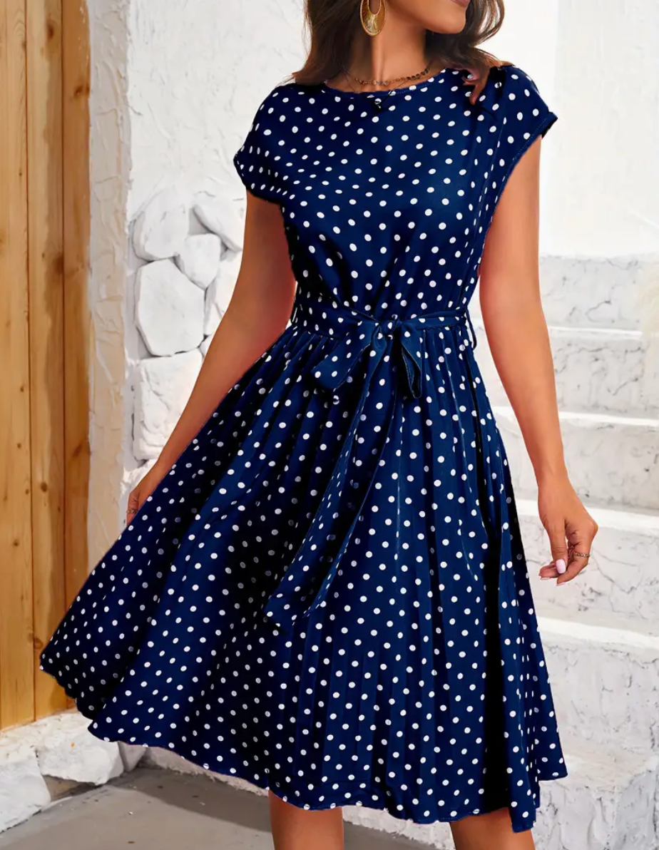 Azenet – smuk vintage polka kjole til forår/sommer