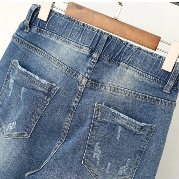 Baggy jeans med elastik og høj talje i plus size - Esales