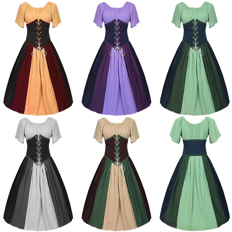 Glorværdig Renæssance Kjole Kvinder Middelalder Gotisk Lang Maxi Retro Vestido Victorian Paty Ballgown med snørebånd - Denash