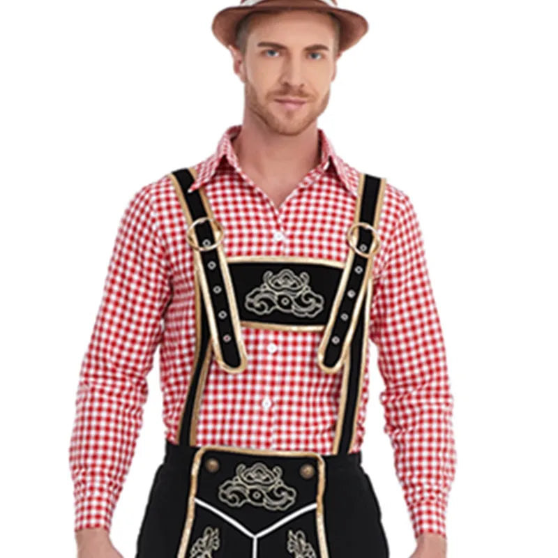 Bayersk kostume til mænd - Traditionelle Oktoberfest Suspender Shorts og skjorte | Tharghall