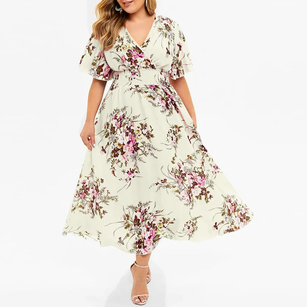 Plus size blomstret chiffonkjole | Floreado