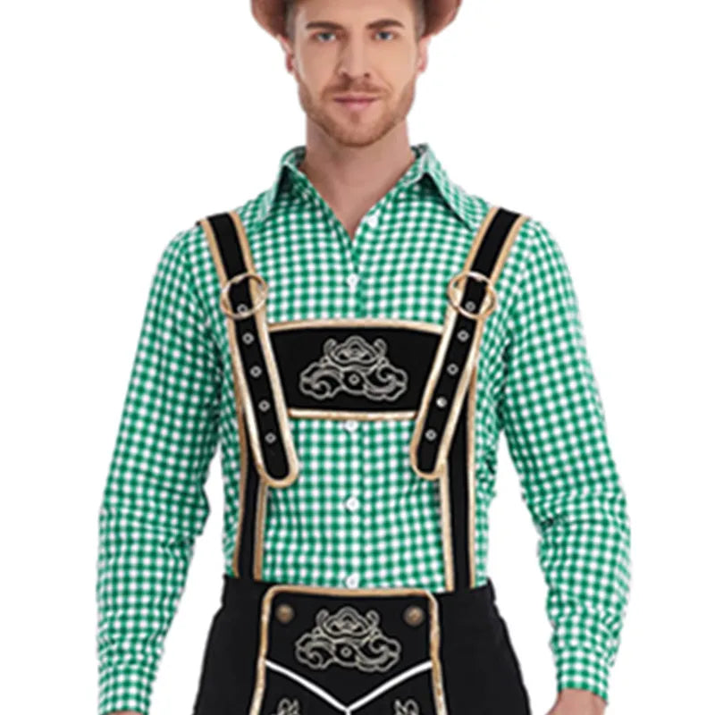 Bayersk kostume til mænd - Traditionelle Oktoberfest Suspender Shorts og skjorte | Tharghall