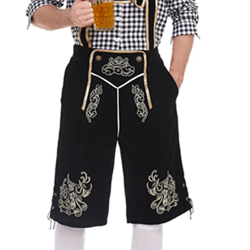 Bayersk kostume til mænd - Traditionelle Oktoberfest Suspender Shorts og skjorte | Tharghall