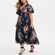 Plus size blomstret chiffonkjole | Floreado