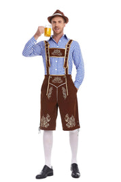 Bayersk kostume til mænd - Traditionelle Oktoberfest Suspender Shorts og skjorte | Tharghall