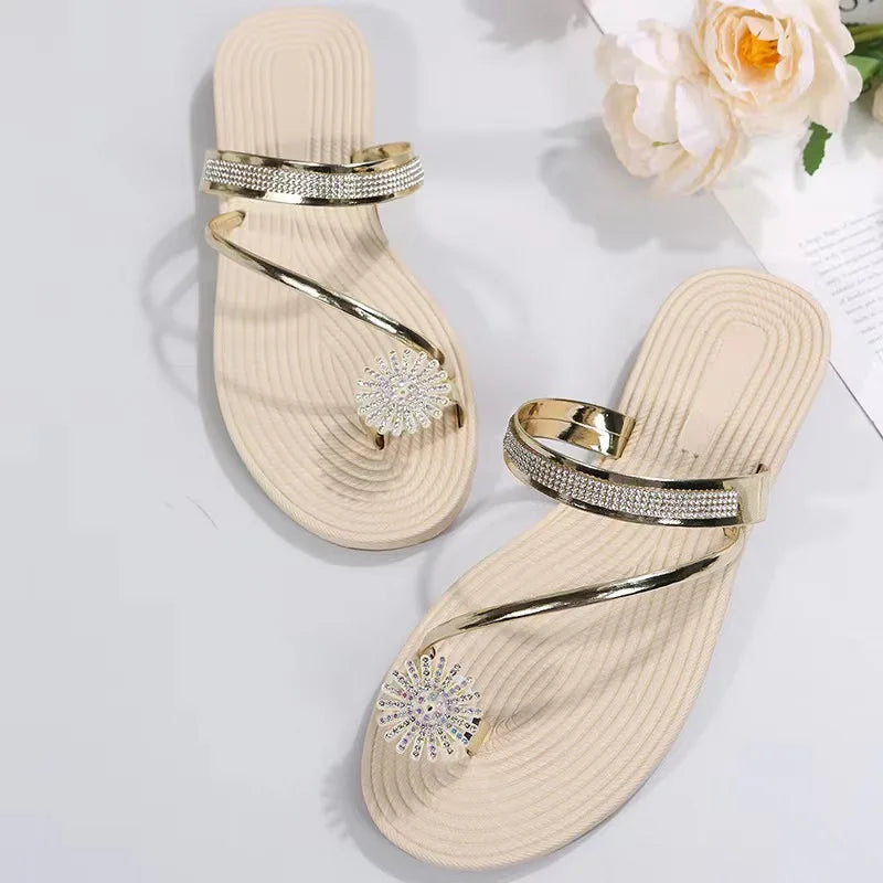 Sandalen Vrouwen | Strand Sandalen | Strass Platte Slippers | Luxe Sandalen Vrouwen | Designer Schoenen - Nokie