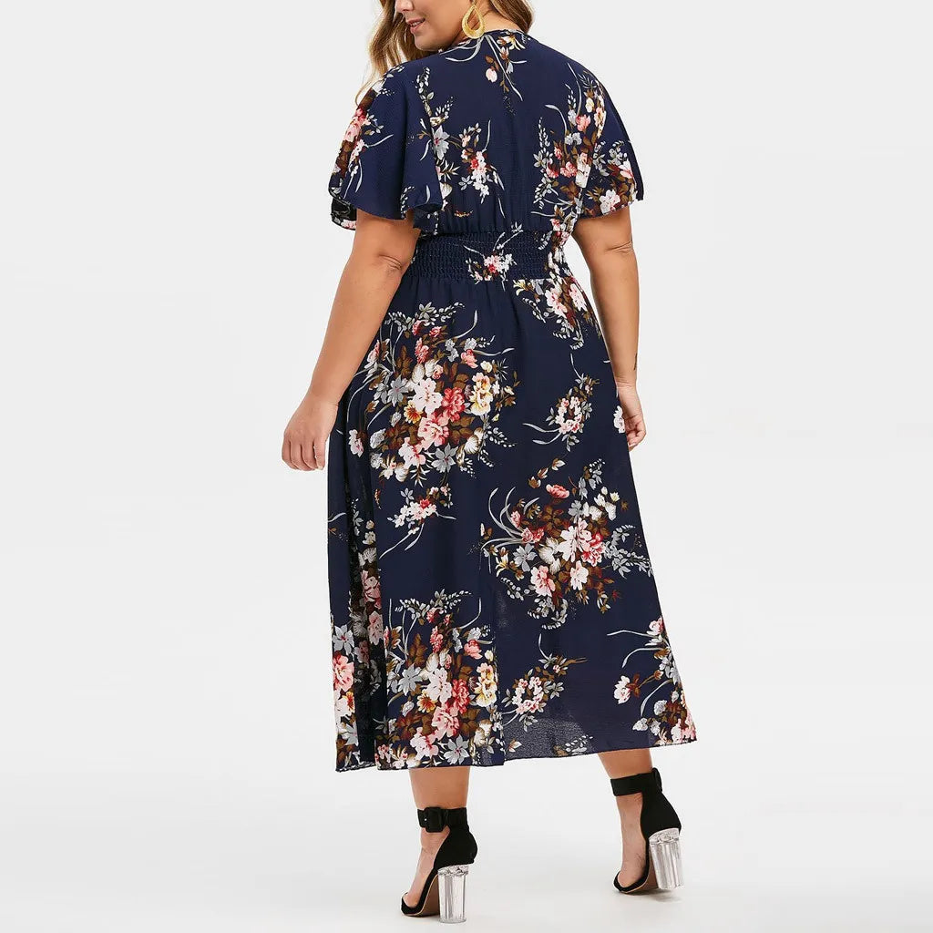 Plus size blomstret chiffonkjole | Floreado