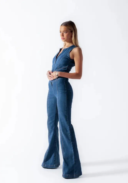 Vintage Y2k Stil ærmeløs Denim Jumpsuit til Kvinder - Breetah