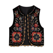 Maisha | Pailletter blomst broderi cardigan patchwork fløjl vest