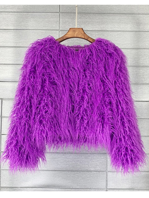 Behåret frakke damer tyk varm faux fur frakke - Ramona