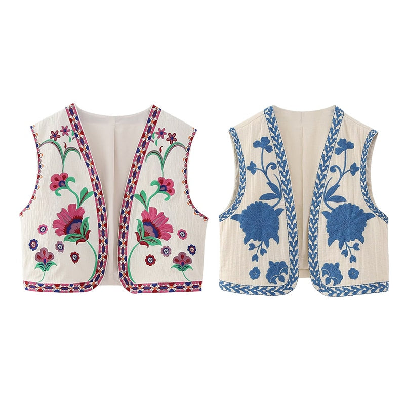 Sohana | Vintage blomsterbroderet vest til kvinder