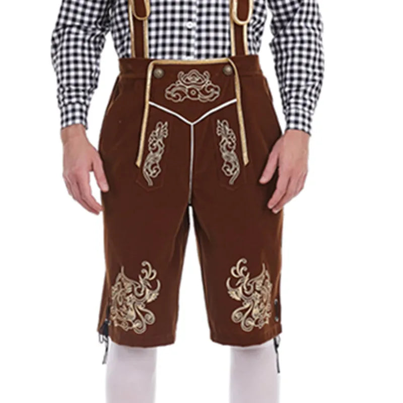 Bayersk kostume til mænd - Traditionelle Oktoberfest Suspender Shorts og skjorte | Tharghall