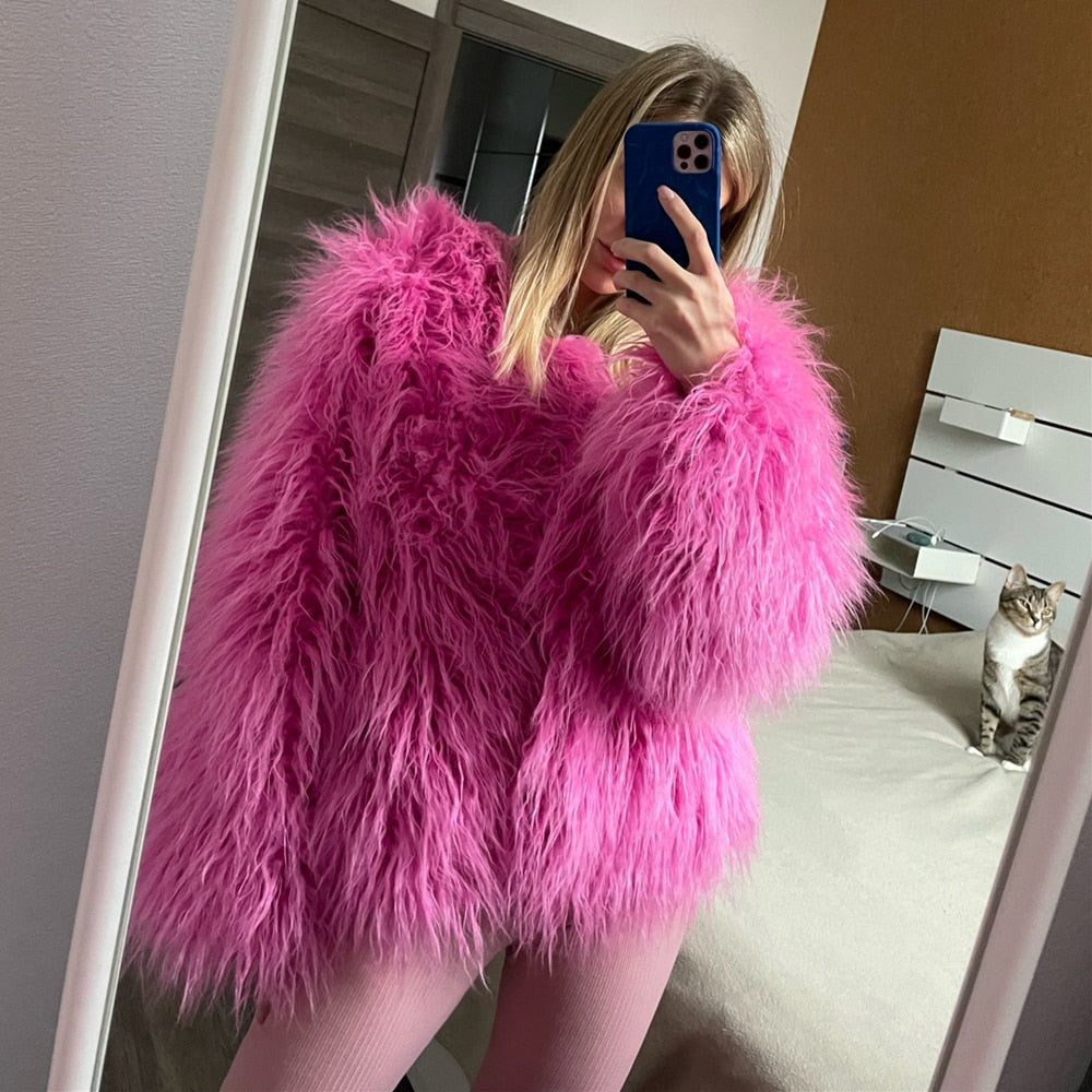 Behåret frakke damer tyk varm faux fur frakke - Ramona