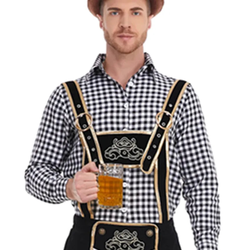 Bayersk kostume til mænd - Traditionelle Oktoberfest Suspender Shorts og skjorte | Tharghall