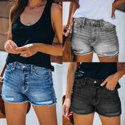 Sommer-denimshorts til kvinder | Jeansshorts med frynser - Luzmin