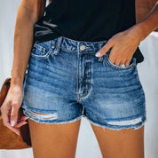 Sommer-denimshorts til kvinder | Jeansshorts med frynser - Luzmin