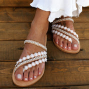 Boho-strandflipflops med rhinsten - Nelissa