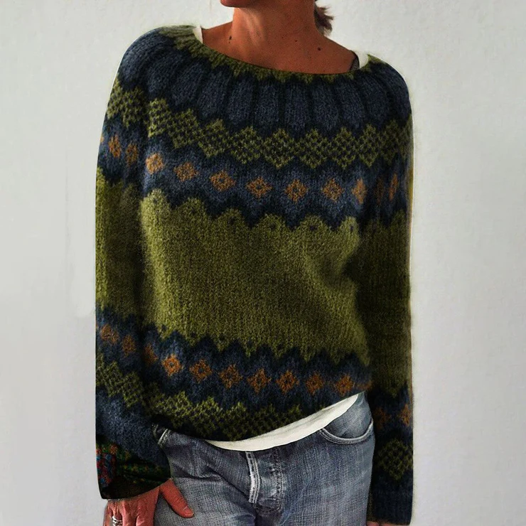 Grøn langærmet stribet sweater - Olga