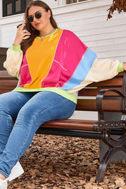 Rose rød plus size colorblock patchwork sweater med synlige søm - Aretha