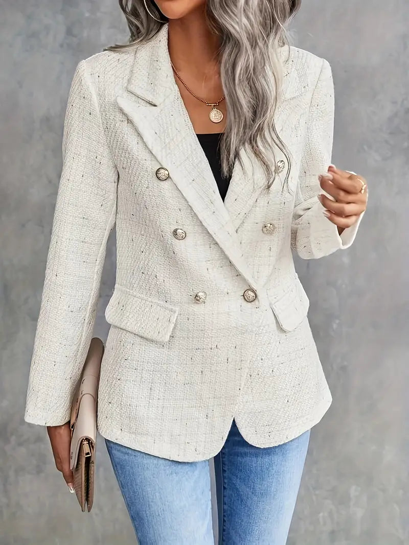 Ria – Elegant beige tweedblazer til foråret