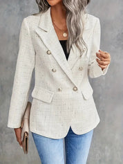 Ria – Elegant beige tweedblazer til foråret