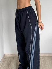 Stribede marineblå sporty baggy joggers - Trine