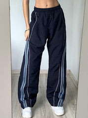 Stribede marineblå sporty baggy joggers - Trine