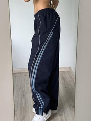 Stribede marineblå sporty baggy joggers - Trine